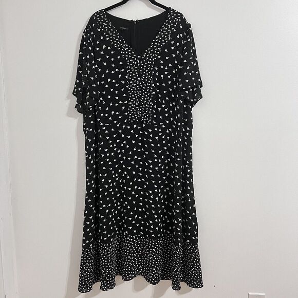 Talbots Plus Flutter Sleeve Midi Dress Size 20W Black and White Evening Prairie - Picture 1 of 9